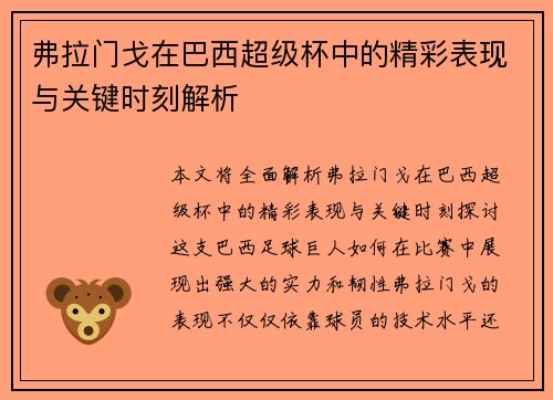弗拉门戈在巴西超级杯中的精彩表现与关键时刻解析 弗拉门戈在巴西超级杯中的精彩表现与关键时刻解析