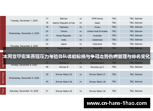 本周意甲密集赛程压力考验各队体能轮换与争冠走势伤病管理与排名变化